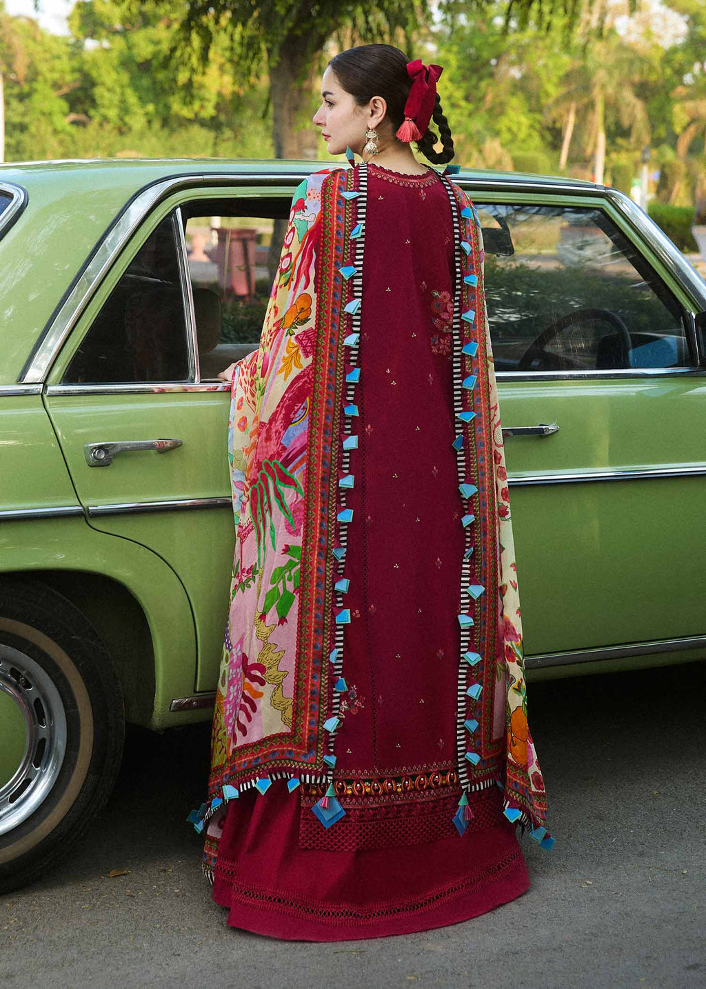 3Pc Embroidered Lawn Suit with Printed Voil Dupatta