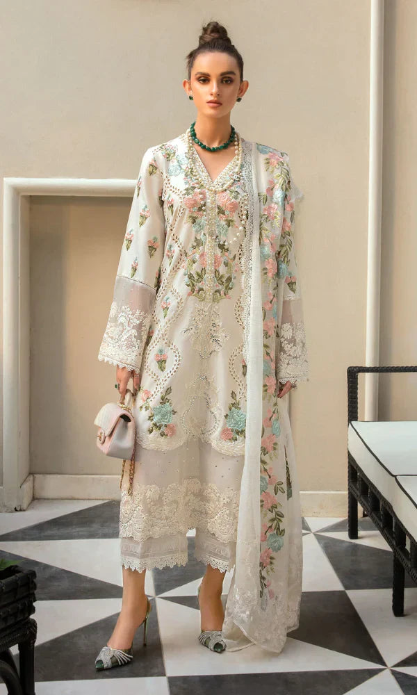 Lawn heavy Embroidered chikenkari suit with Embroidered Organza Dupatta