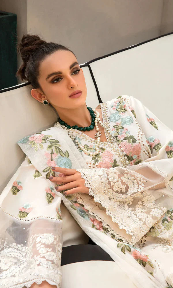 Lawn heavy Embroidered chikenkari suit with Embroidered Organza Dupatta
