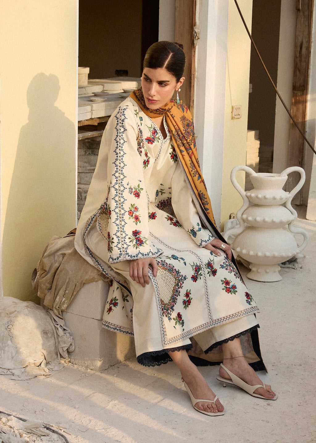 Embroidered Lawn Suit with Printed Voil Dupatta