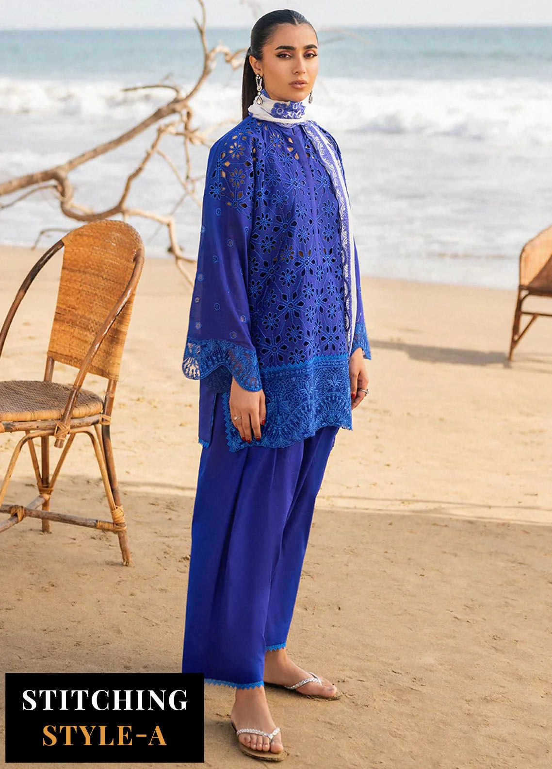 3Pc Chikenkari Lawn Suit with Printed Voil Dupatta