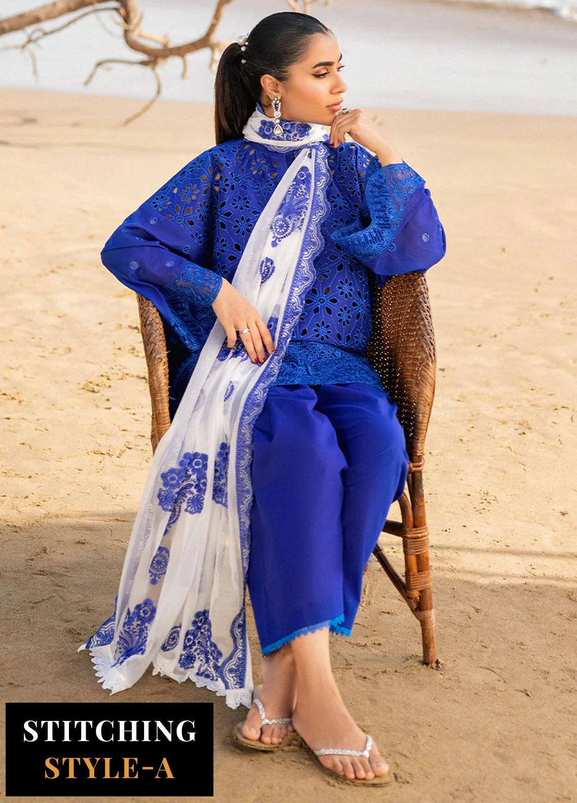 3Pc Chikenkari Lawn Suit with Printed Voil Dupatta
